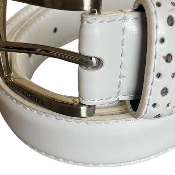 Elegant white leather belt by Stacy Adams Features a sleek silver buckle size 38 - Picture 6 of 9